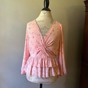 Women’s peachy summer fashion top, lined with sheer sleeves